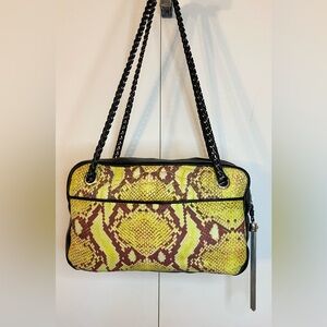 Aimee Kestenberg Pebble Leather Rose Quilted Shoulder Bag Snake YELLOW COBRA